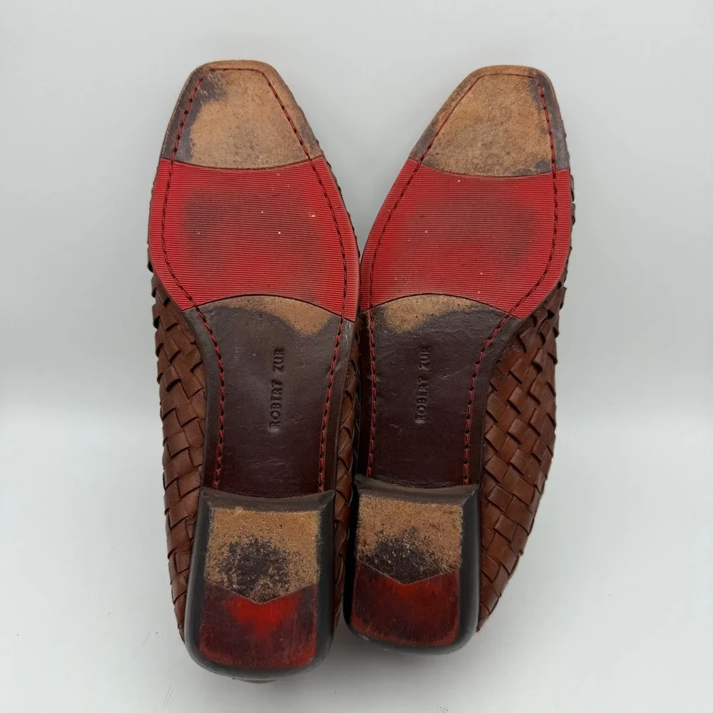 Robert Zur Woven Leather Loafers Mens Size 9 Brown Intrecciato Slip On Shoes